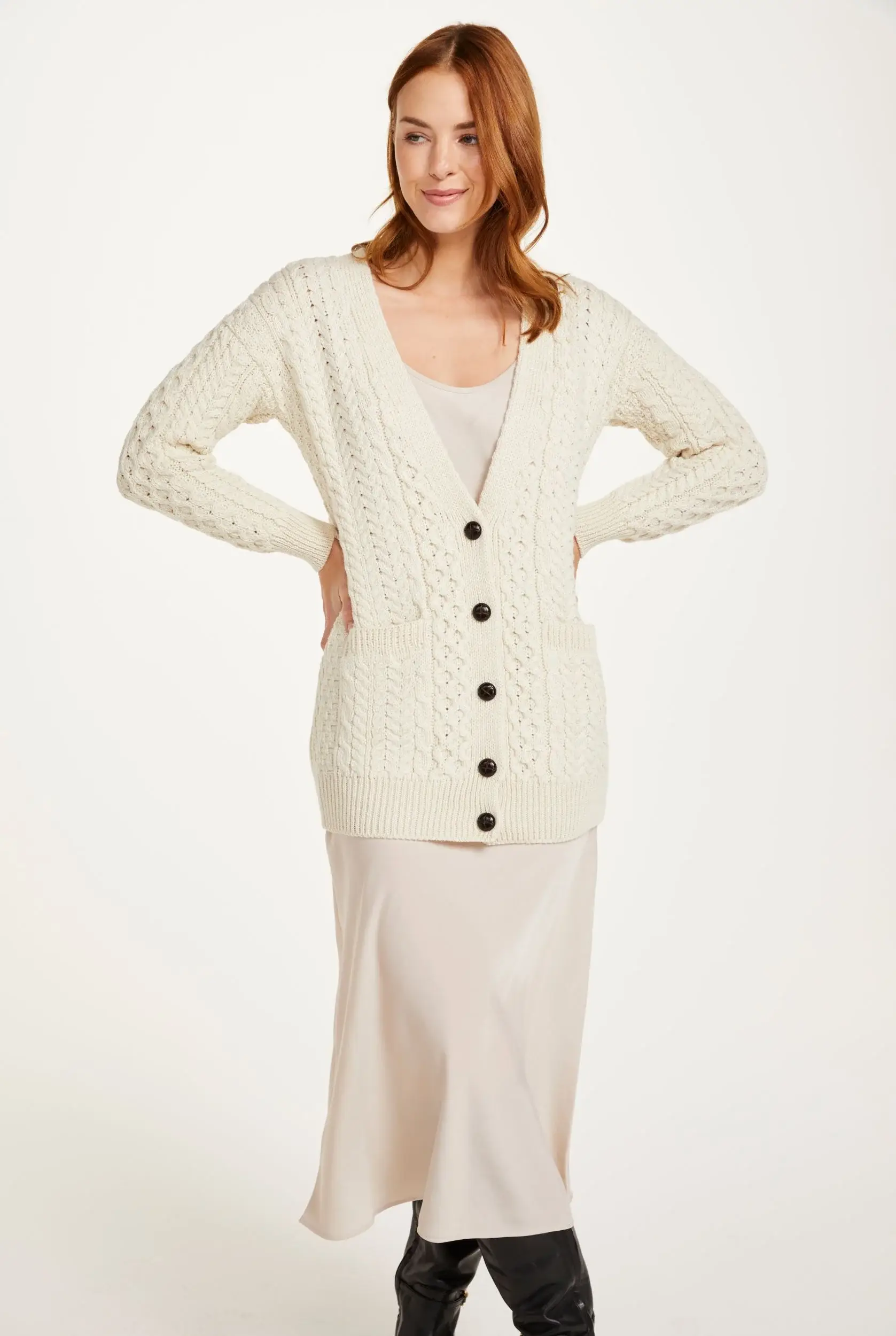 Aran Woollen Mills – wholesale Cardigan – Women’s – Delphi Aran Boyfriend Cardigan - Cream0
