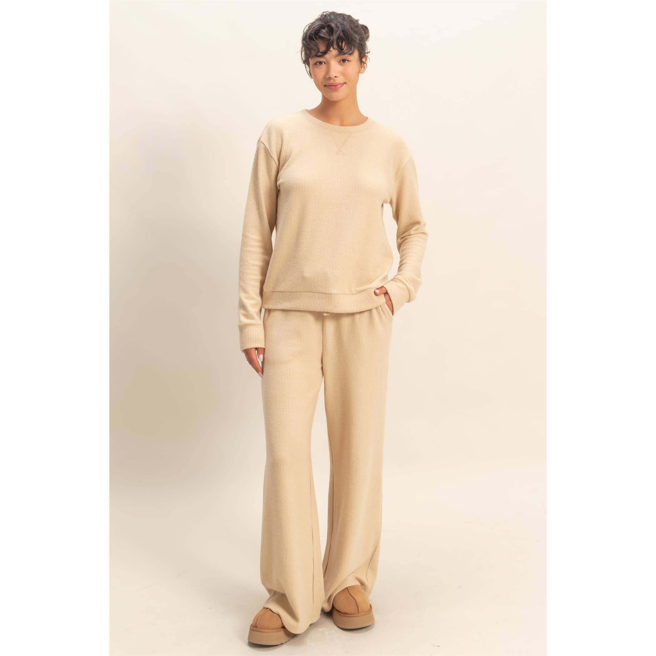 Double Zero - Wholesale Knit Top - Women's - Brushed Waffle Crew Neck Long Sleeve Top2