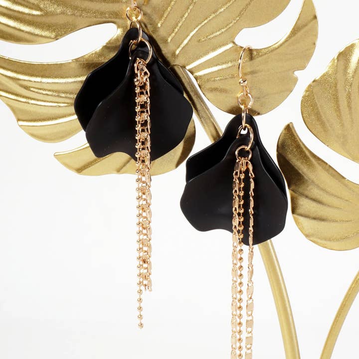 Wild Honey - Wholesale Dangle Earrings - Botanical-Theme Rubber-Coated Flower Petal Design Dangle Earrings With Chain Drop10