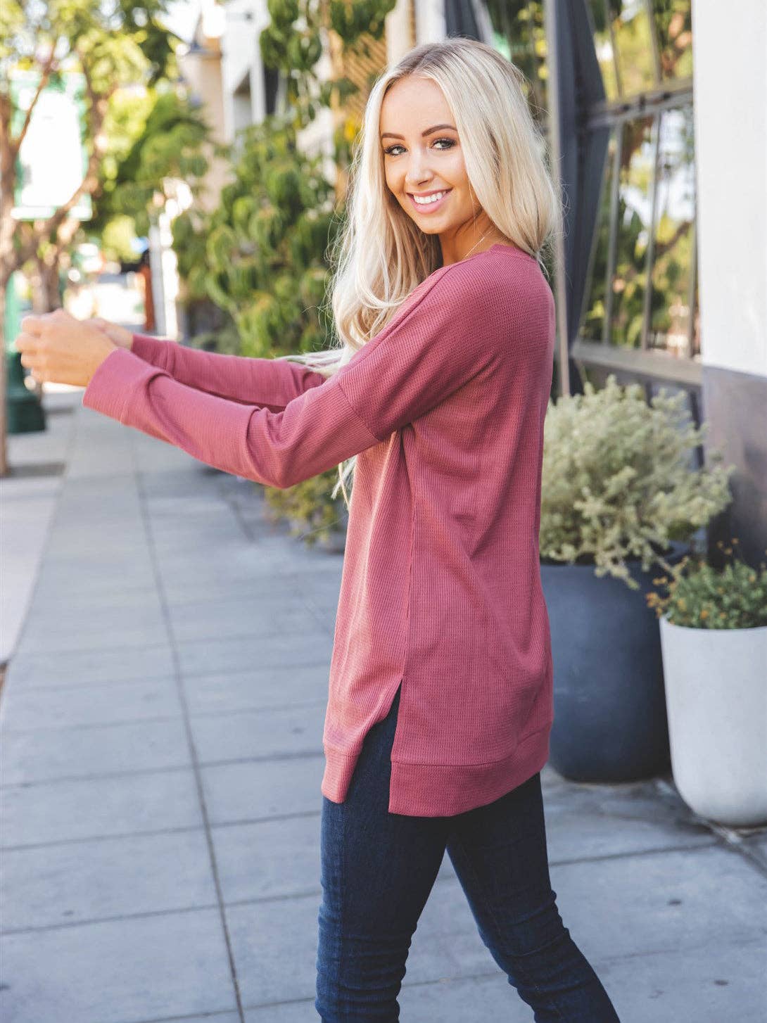 Tickled Teal - Vendita all'ingrosso Tunica - Donna - Tunica Rory con orlo diviso in maglia waffle1