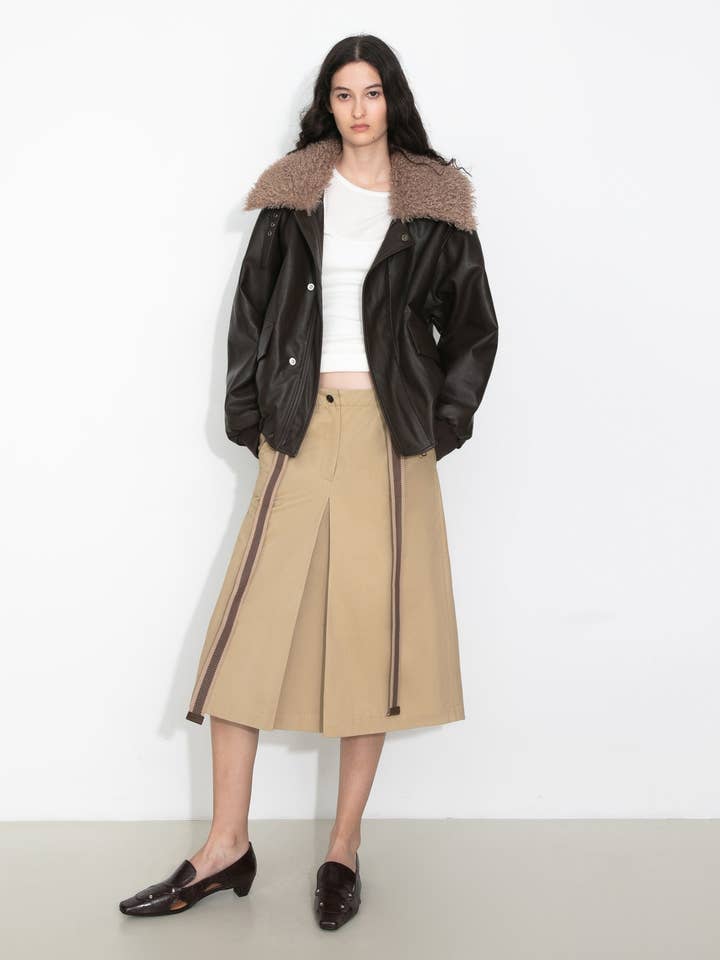 Leren jas met imitatie-shearling kraag voor wholesale door CUBIC