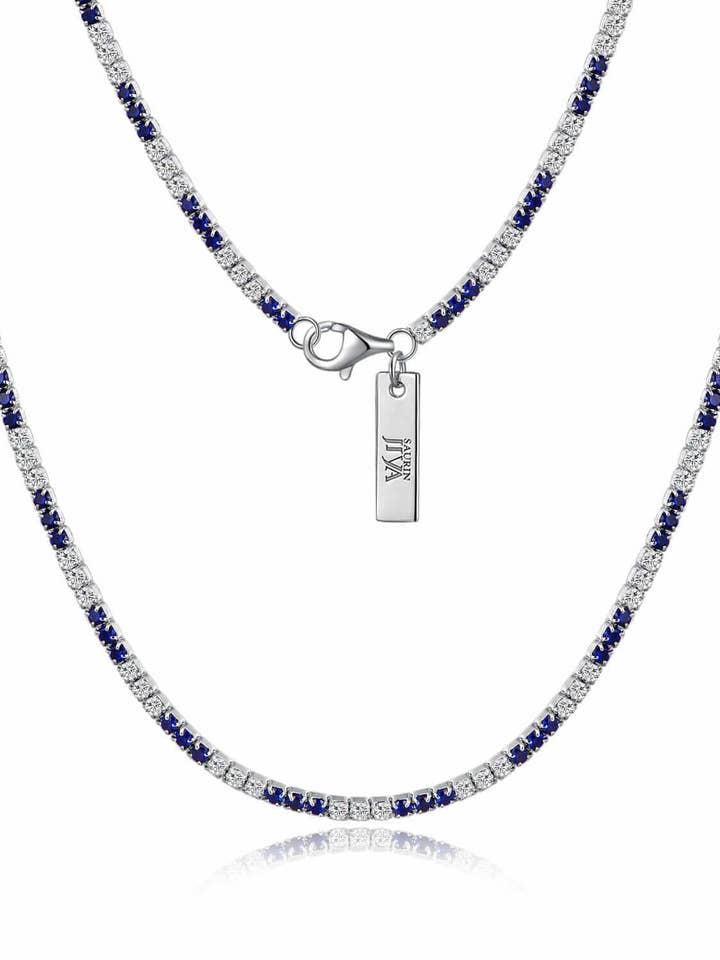 24K Gold Blue & White Tennis Chain - 2mm for wholesale by Saurin Jiya
