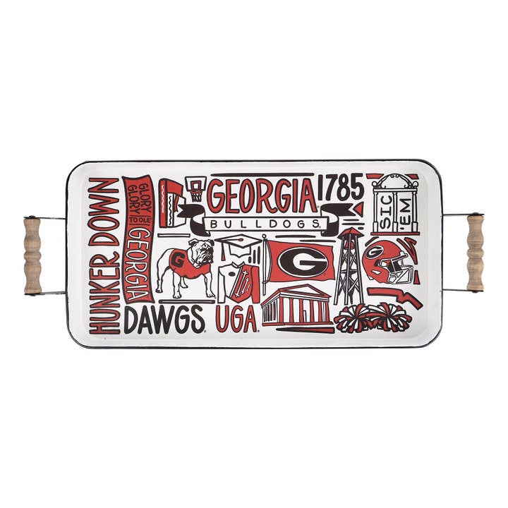 UGA Collage Enamel Tray for wholesale by Glory Haus