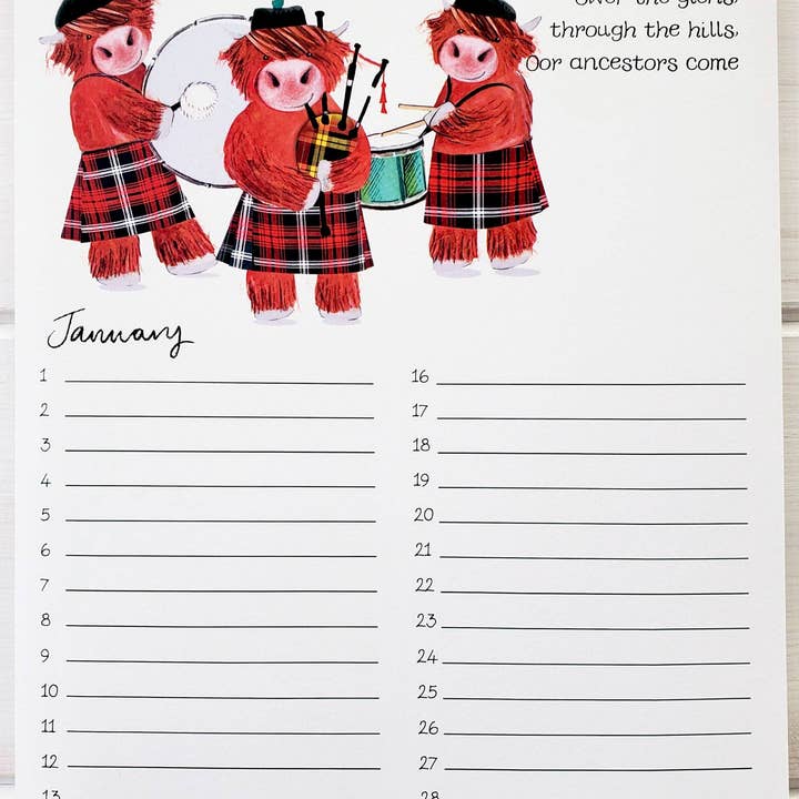 Wee Wishes - Venta al por mayor Calendario - Calendario de Celebración de Highland Coos WWCC01