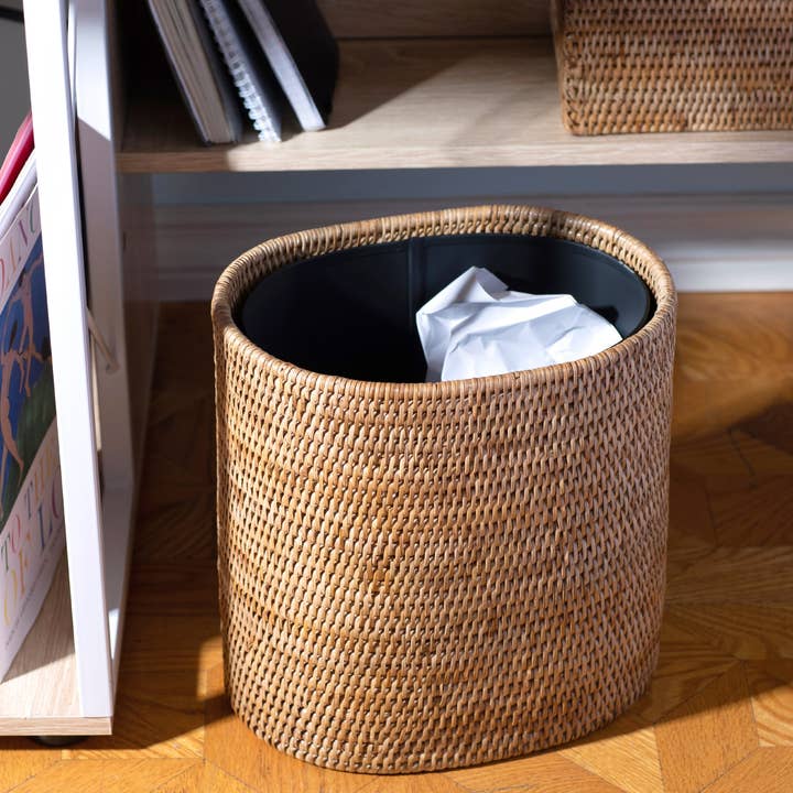Artifacts Trading Company - Wholesale Trashcan/Trash Bin - Artifacts Rattanâ„¢ Oval Waste Basket with Metal Liner