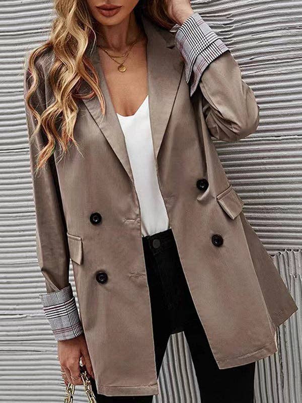 VividLux - Wholesale Trench Coat - Women's - Long Sleeves Loose Buttoned Pockets Split-Joint Notched Collar Outerwear Trench Coats1
