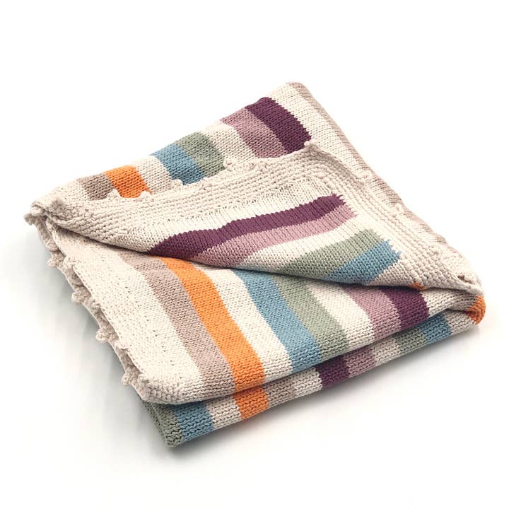 Pebble - Wholesale Bedding Blanket - Kids & Baby - Handmade Knit Baby Blanket - Multi Striped