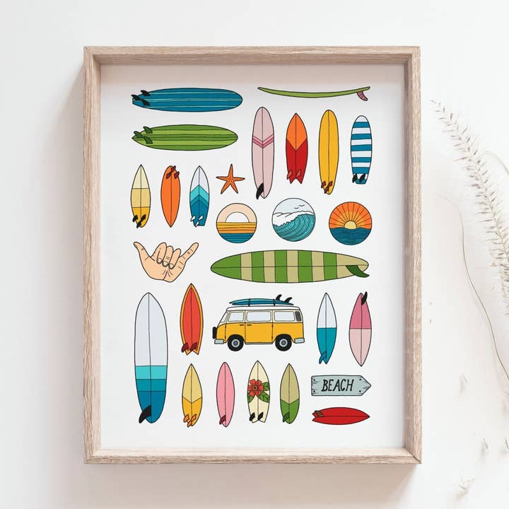 Surfboards Illustration / Handmade Giclée Prin for wholesale by Bleu Marie Artwork