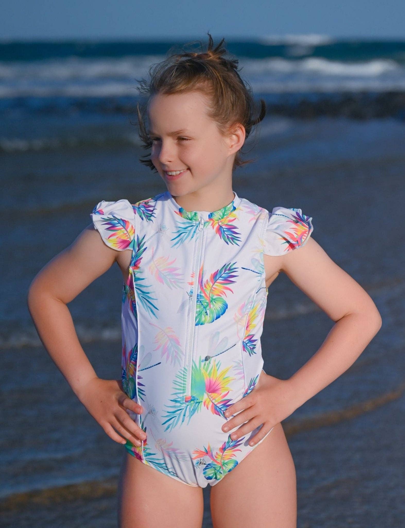 Tribe Tropical – wholesale One-piece swimsuit – Kids – Teen / Tween Girl Frill Sleeve Swimsuit - Arnhem Summer