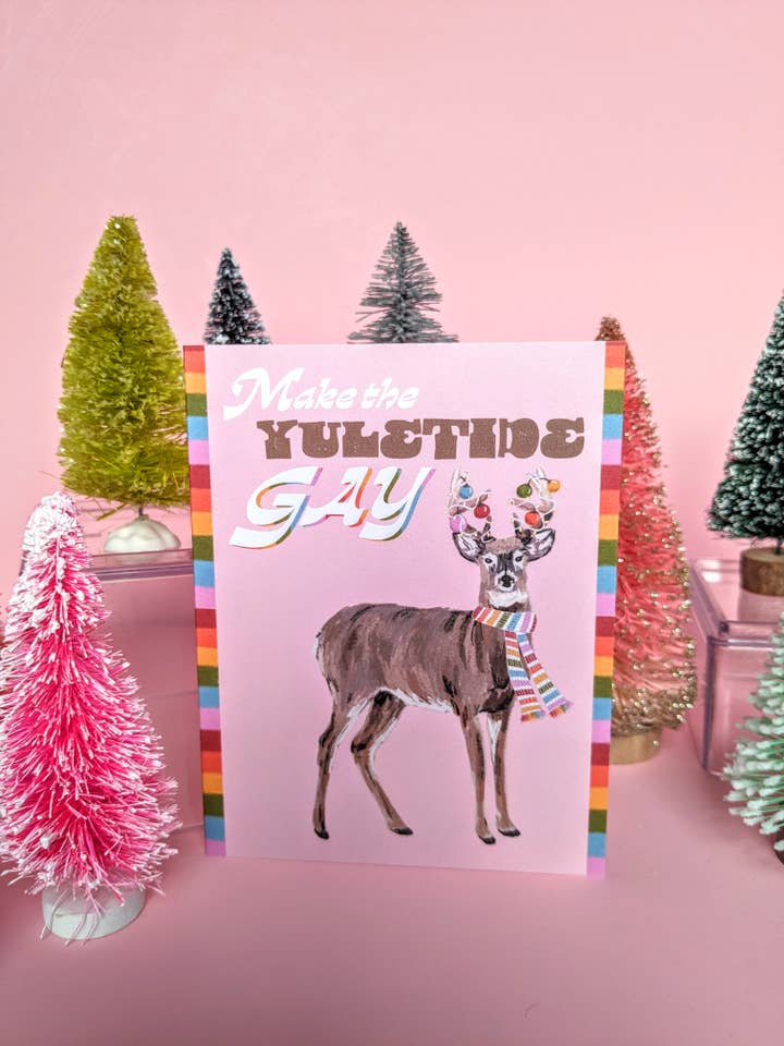 Lav Yuletide Gay Winter Deer lykønskningskort for engroshandel hos Laura Jane Kirton