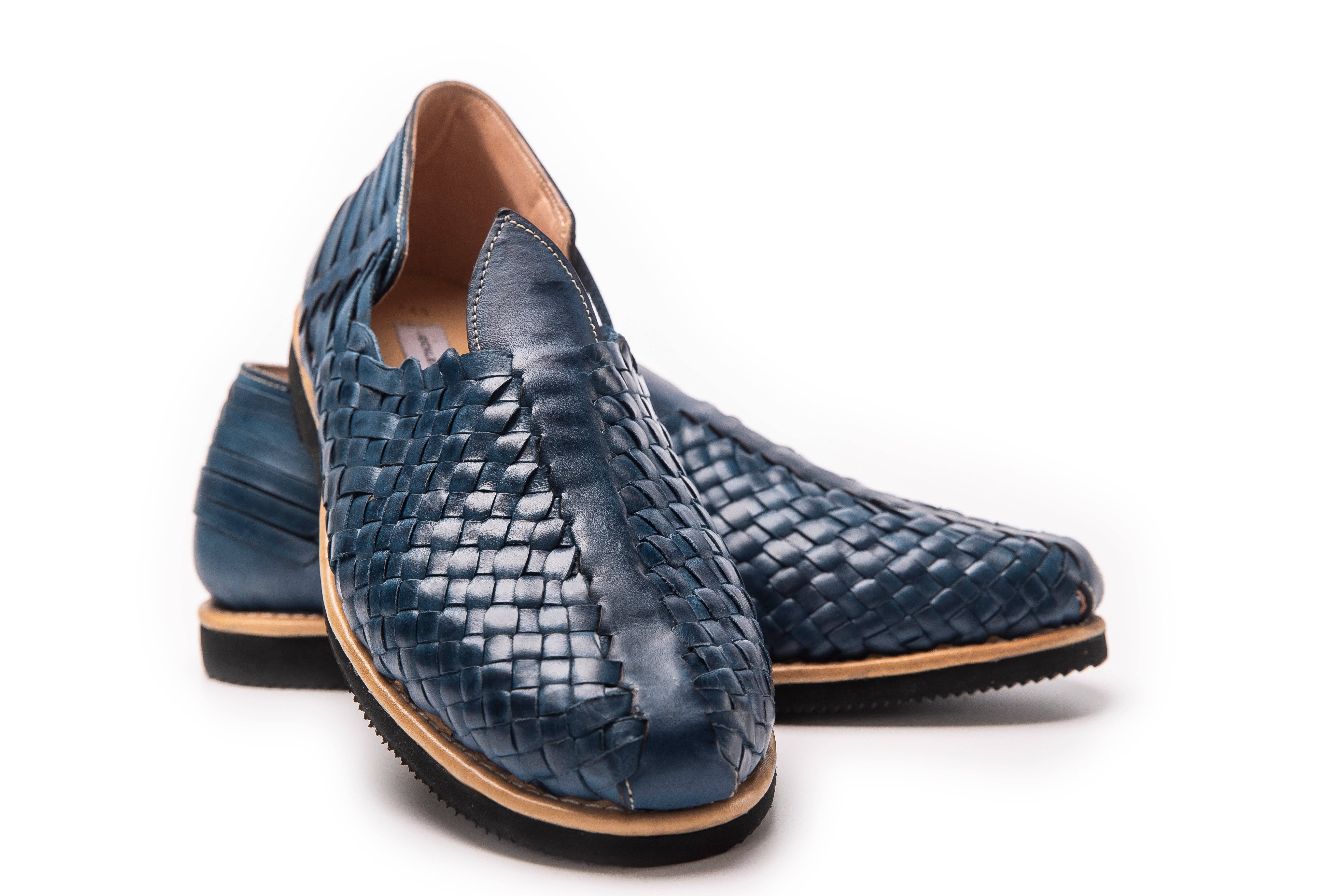Azul Sapato Mocassim Huarache de Couro Artesanal para Homens e Mulheres para venda a revendedores na Faire1