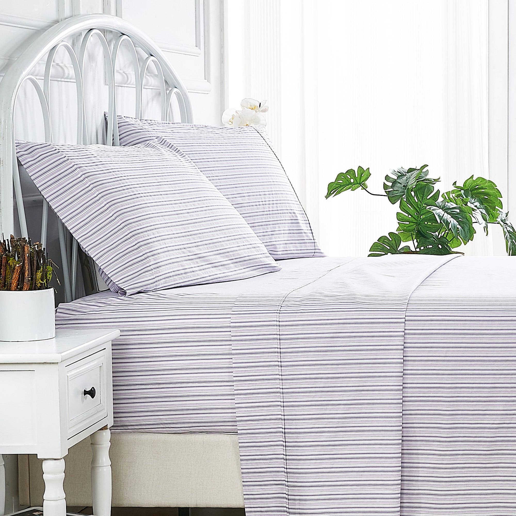 Mélange Home - Vente Parures de lit - Ensemble de draps en percale de coton imprimé à rayures21