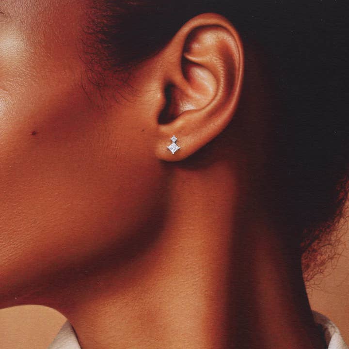 Attic creations – wholesale Stud/post earrings – TT72007 KINFOLK BLUE Ballerina Clear squares earrings5