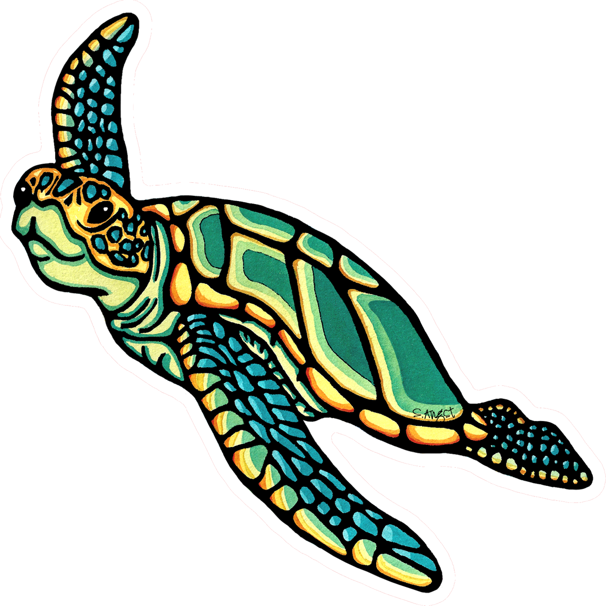 Sarah Angst Art - Wholesale Sticker - Vinyl Sticker Sea Turtle1