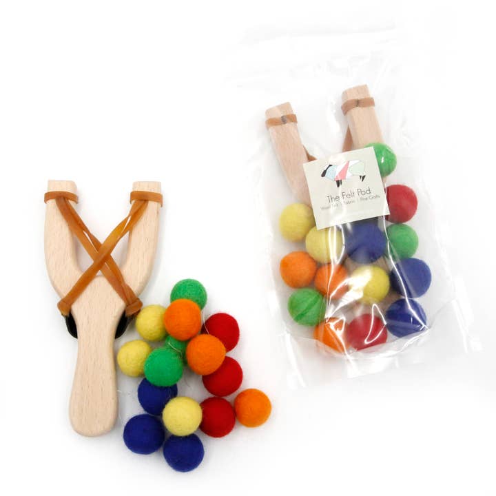 The Felt Pod - Venta al por mayor Tirachinas - Niños - Tirachinas de madera y 15 bolas de fieltro
