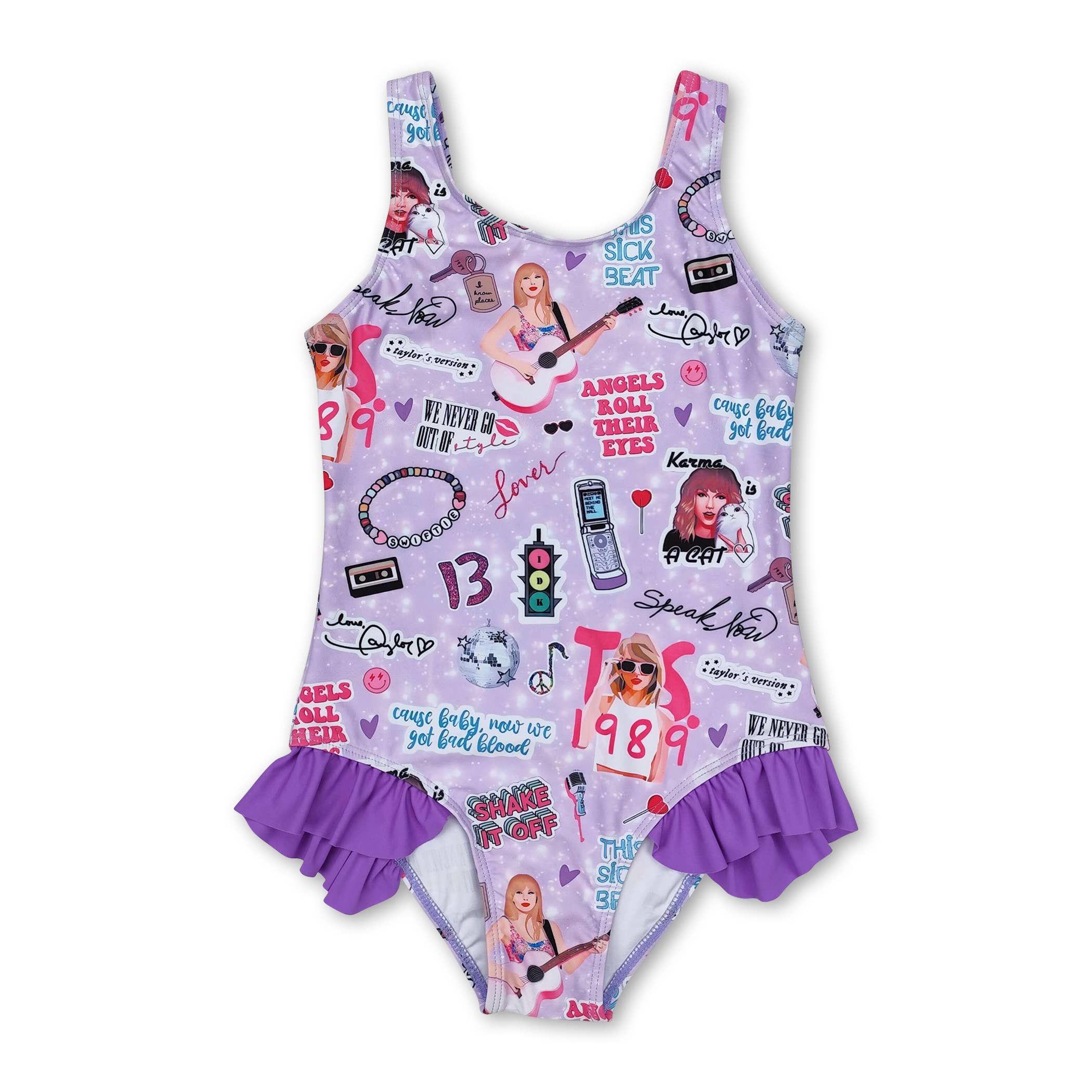 Yawoo Garments - Wholesale One Piece Swimsuit - Kids - Purple sleeveless guitar smile one piece singer girls swimsuit