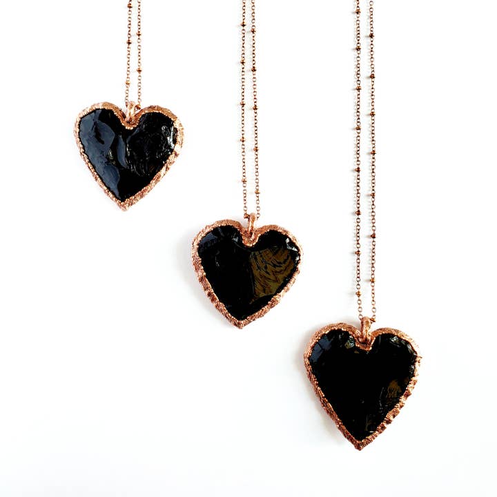 MergingMetals - Wholesale Pendant/Charm Necklace - Knapped Obsidian Heart Necklace