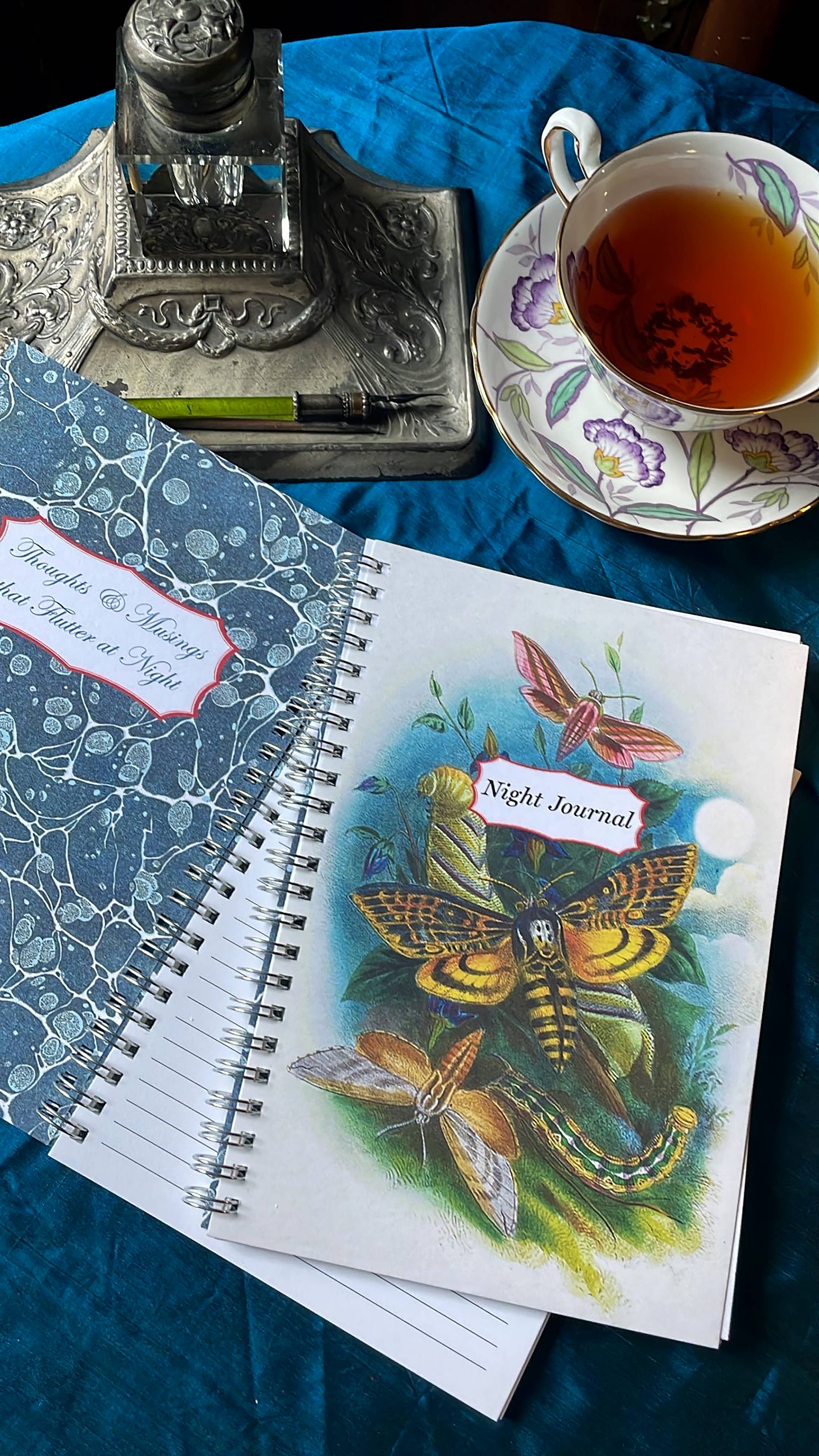 Ivory Tower Studios - Wholesale Journal/Diary - Night Journal Spiral Bound Lined Paper—Moths in Moonlight2
