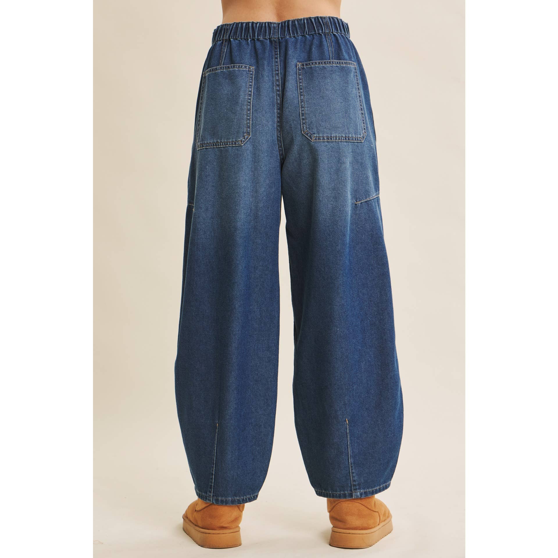 ESSENTIAL DENIM WASHED BALLOON LEG DENIM PANTS for wholesale on Faire2
