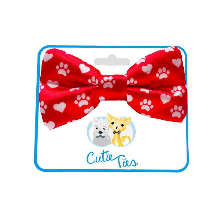 Cutie Ties – Großhandel Fliege für Haustiere – Hund – Paw Prints & Hearts Rote Fliege für Hunde