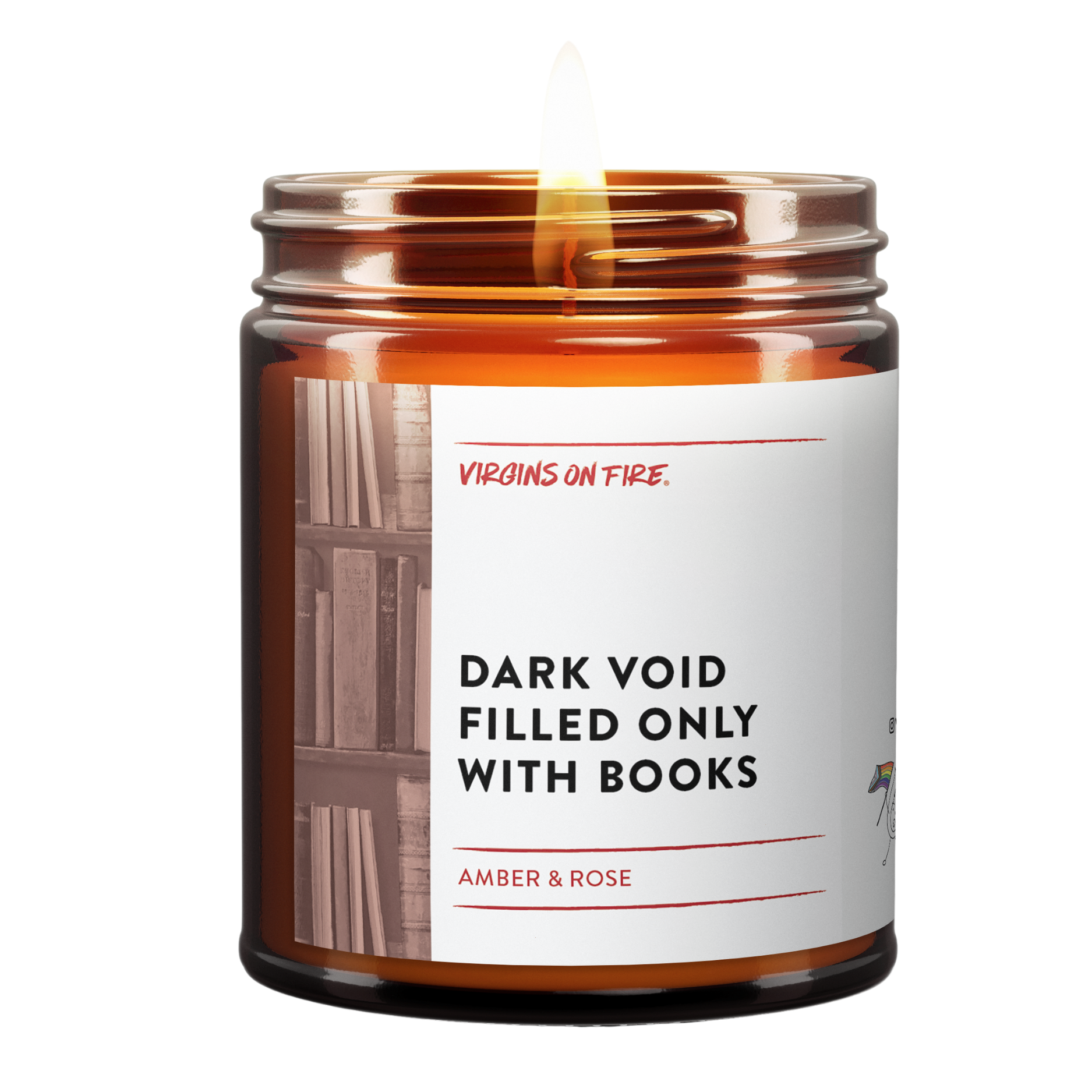 Virgins On Fire Candle Co. - Wholesale Jar/Filled Candle - DARK VOID FILLED ONLY WITH BOOKS (Amber & Rose) Soy Candle1