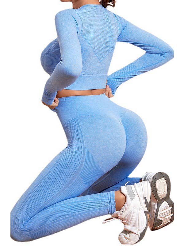 Color 5 - Wholesale Athletic/Lounge Leggings - Women's - Seamless blue tone work out yoga legging with scrunch hip