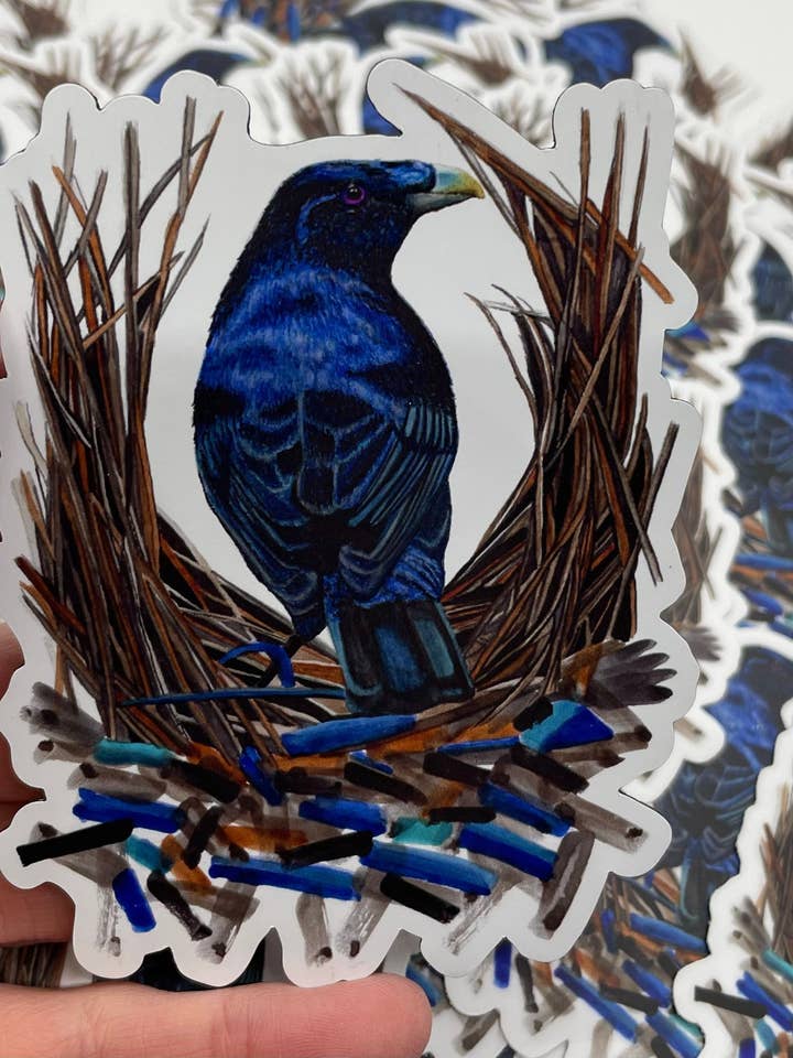 Satinlövsalsfågel - Magnet för wholesale av Bird Art by KB