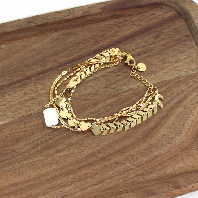 Pretty Persuasions - Wholesale Charm/Dangle Bracelet - B24046 Stone Charm Stainless Steel Multi-Chain Bracelet