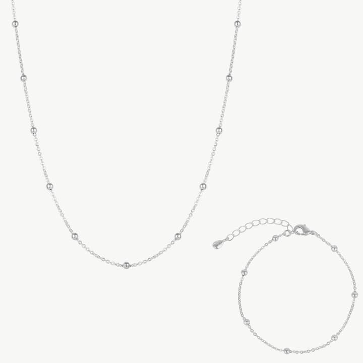 Beaded Satellite Silver Chain Bracelet and Necklace Set for wholesale by Mejoma