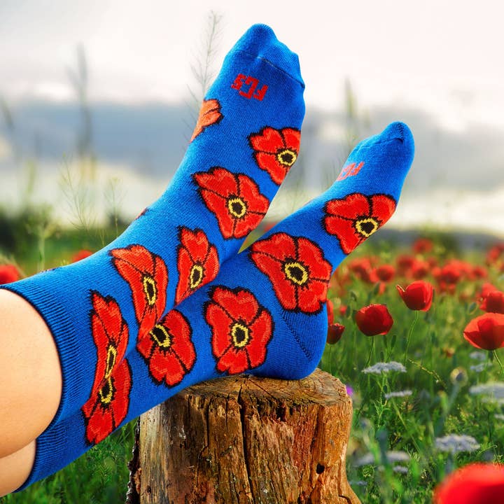 Military Veterans Poppy Unisex Novelty Crew Socks for wholesale by For Goodness Socks