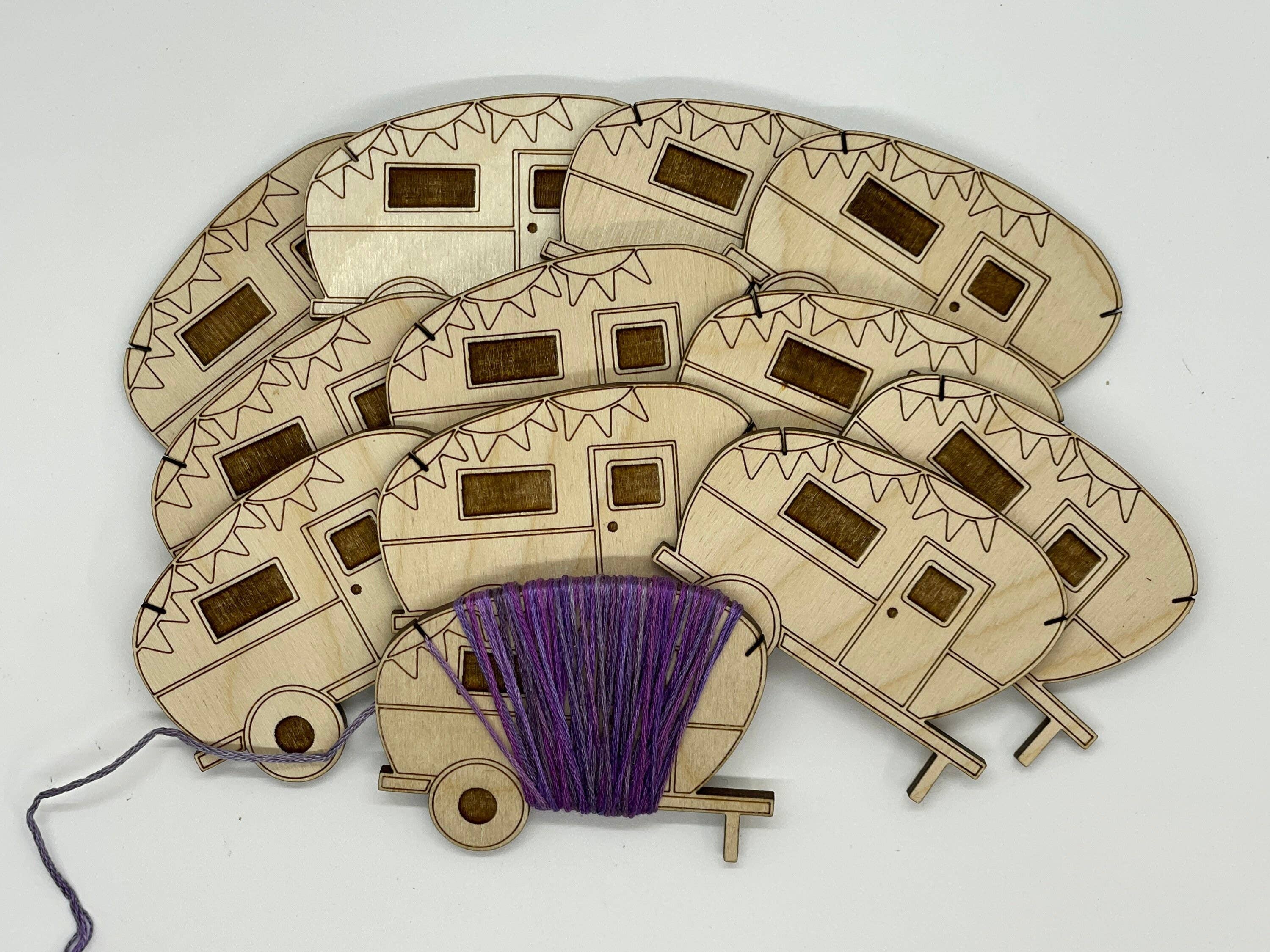 Velvet Guillotine - Wholesale Embroidery/Cross Stitch Supplies - Camper Wooden Bobbins: Floss & Thread Organizer - Set of 12