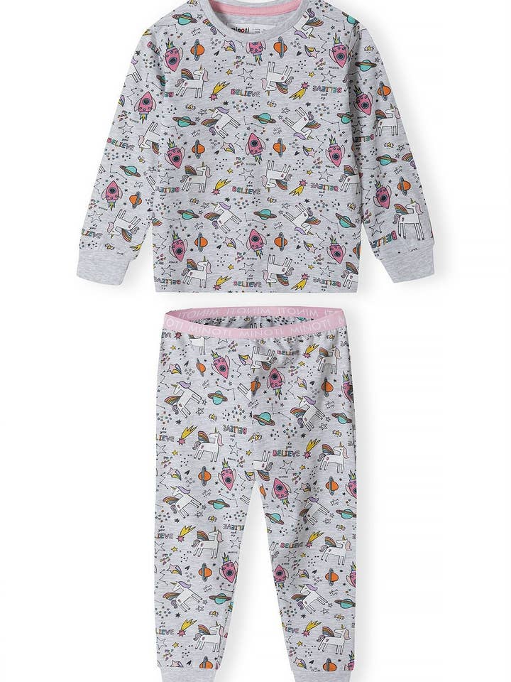 Pyjama à manches longues pour filles imprimé gris 1-8 ans pour la vente par Minoti sp. z o.o.