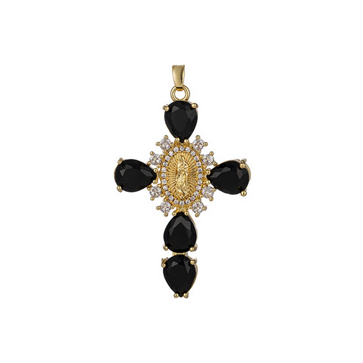 ACCITY - Wholesale Pendant/Charm Necklace - Zirconia Pendant Virgin Mary Cross Necklace_CWMM58674