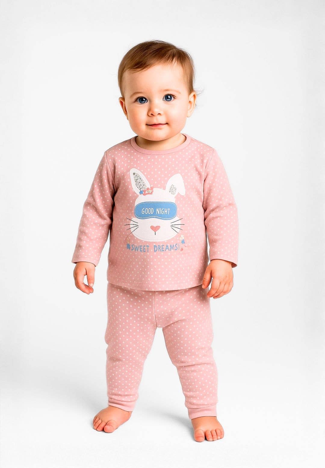 ljusblå Flickor 2-pack långärmade pyjamas med ribbade muddar ljusblå 9m-8y för wholesale på Faire1