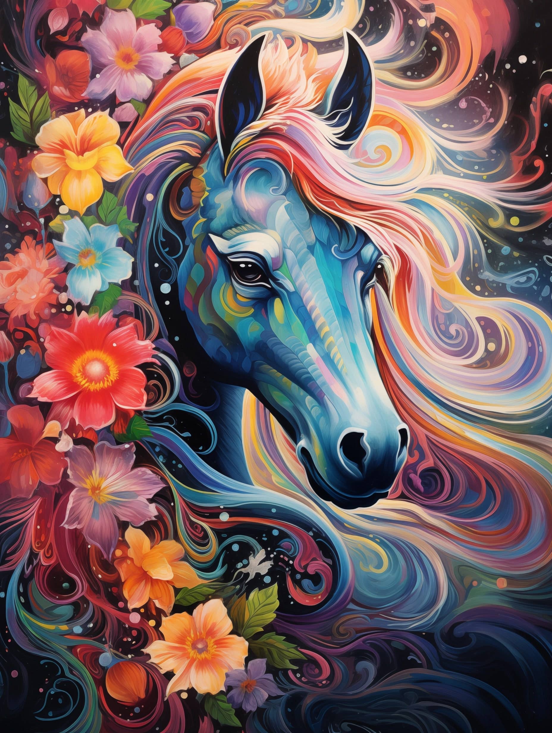 La Luna Bella - Toys - Wholesale Art Print - Cosmic Horse Blossom Canvas Wall Art Print1