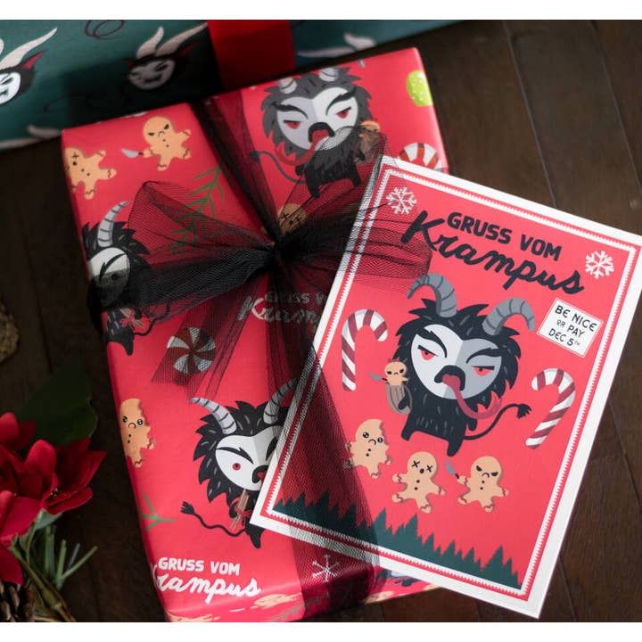 Spooky Cat Press - Wholesale Wrapping Paper Roll - Cute Krampus Gift Wrap (8ft Roll)