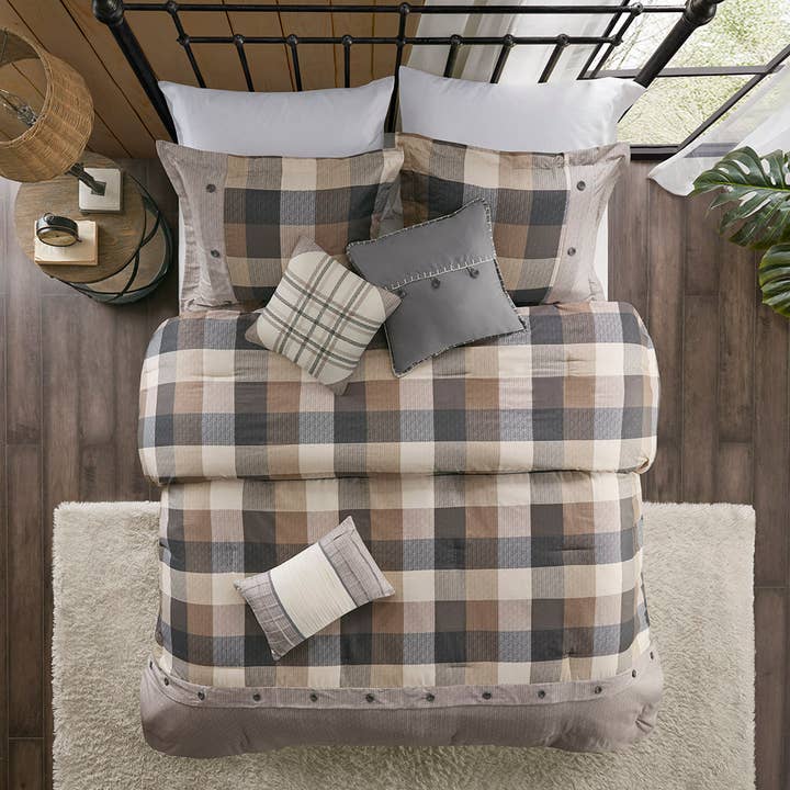 Olliix - Vente Parure de lit - Housse de couette et housse de couette Cabin Farmhouse Buffalo Check, beige3