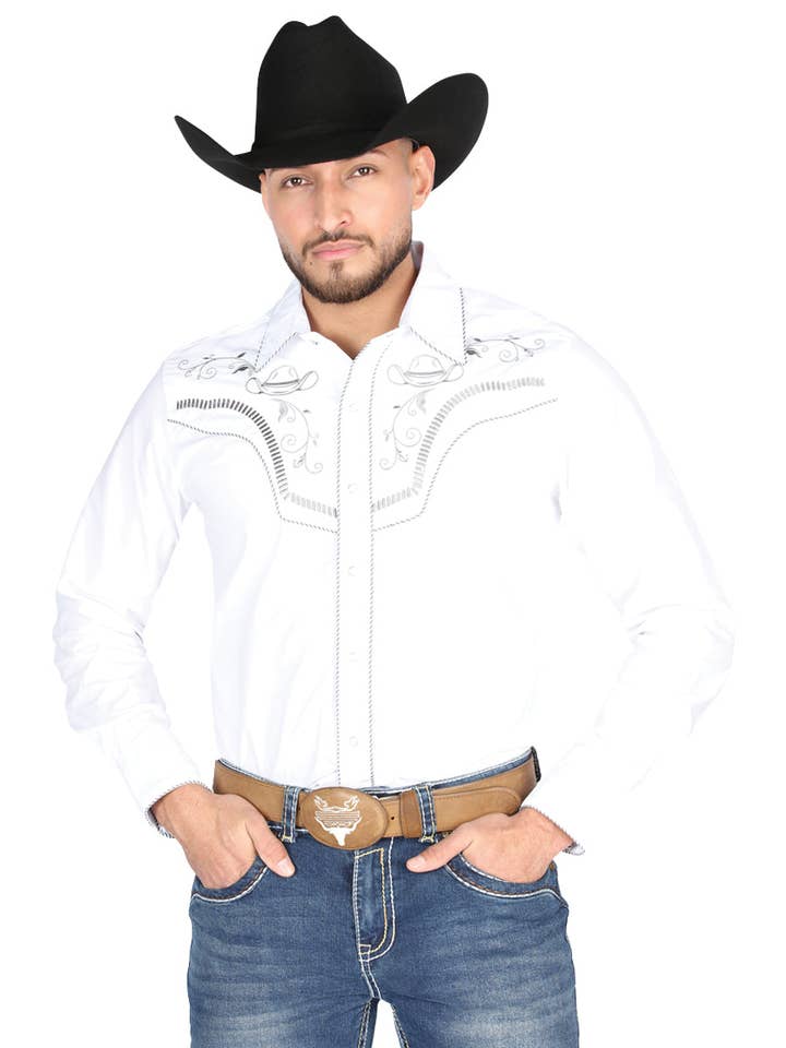 El General Embroidery Western Shirt White/Black 44298 for wholesale by El General Western Wear
