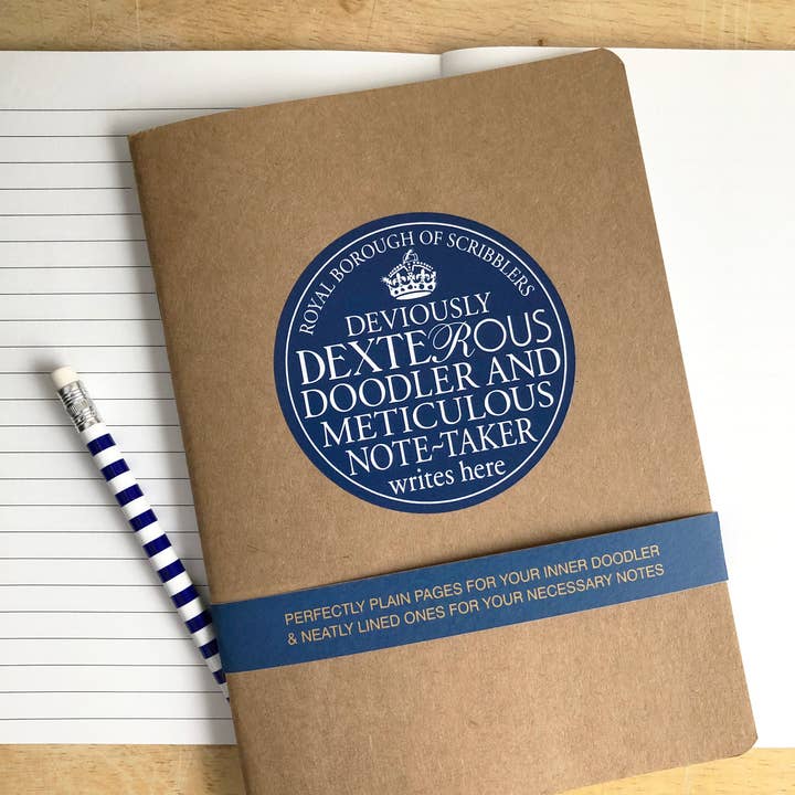 Dexterous Doodler Notizbuch mit Plakette, blau für den Großhandel von Samantha Morris