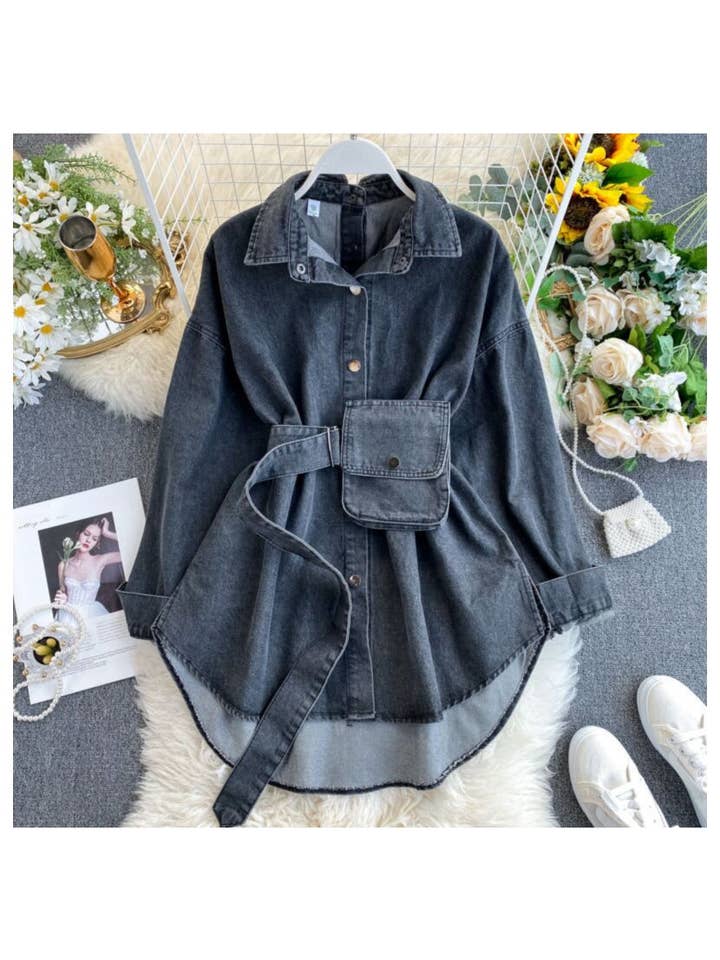 pinkblu02 - Vendita all'ingrosso Camicia button down - Donna - Camicia di Jeans a Maniche Lunghe con Schiena Aperta e Fiocco Multiuso1