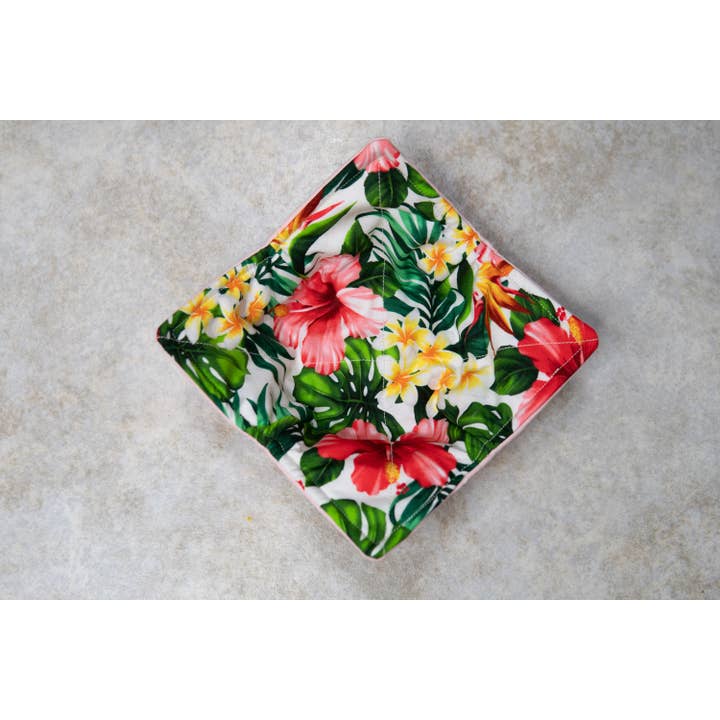 Tropical Print Bowl Cozy, Plumeria, Hibiscus, Hot/cold Cozies, Mother's Day Gift, Made in Hawaii for wholesale by shopbalihi