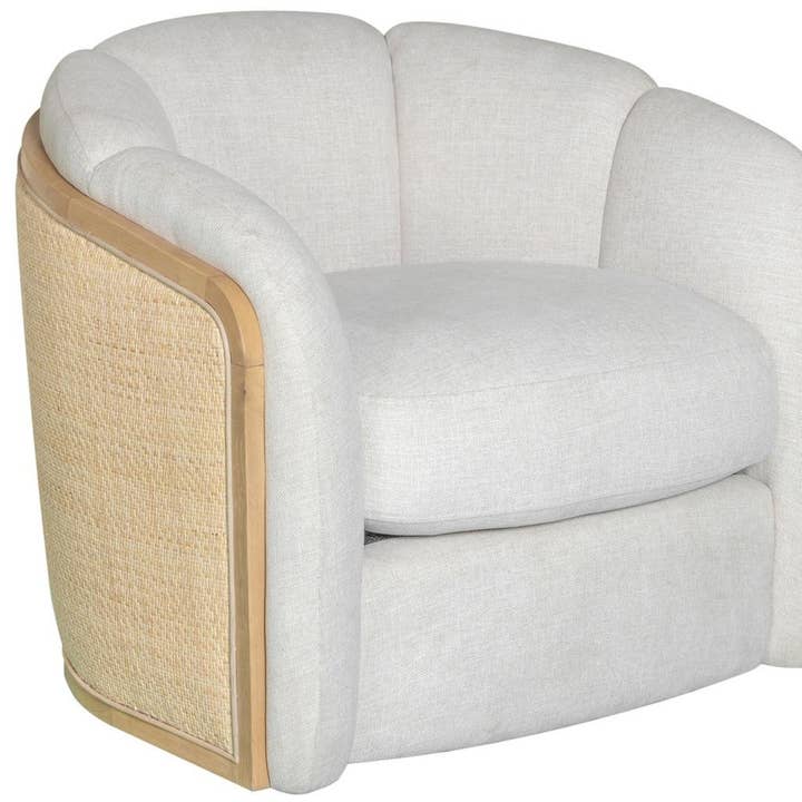 HomeRoots - Wholesale Chair - 34" Off White and Natural Fabric Wood And Rattan Swivel Arm Chair5