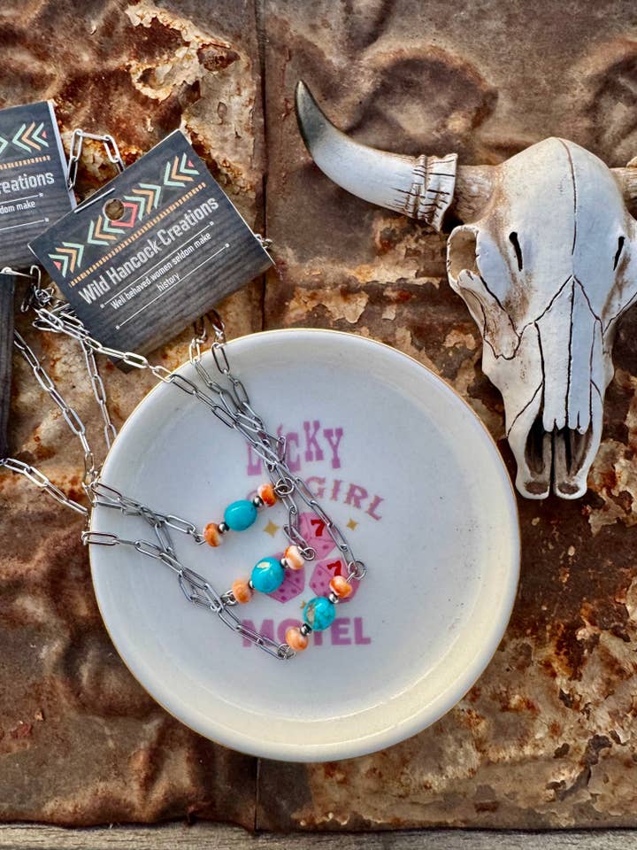 Turquoise Choker/Orange Spiny Oyster Choker/Navajo Pearl for wholesale by Wild Hancock Creations