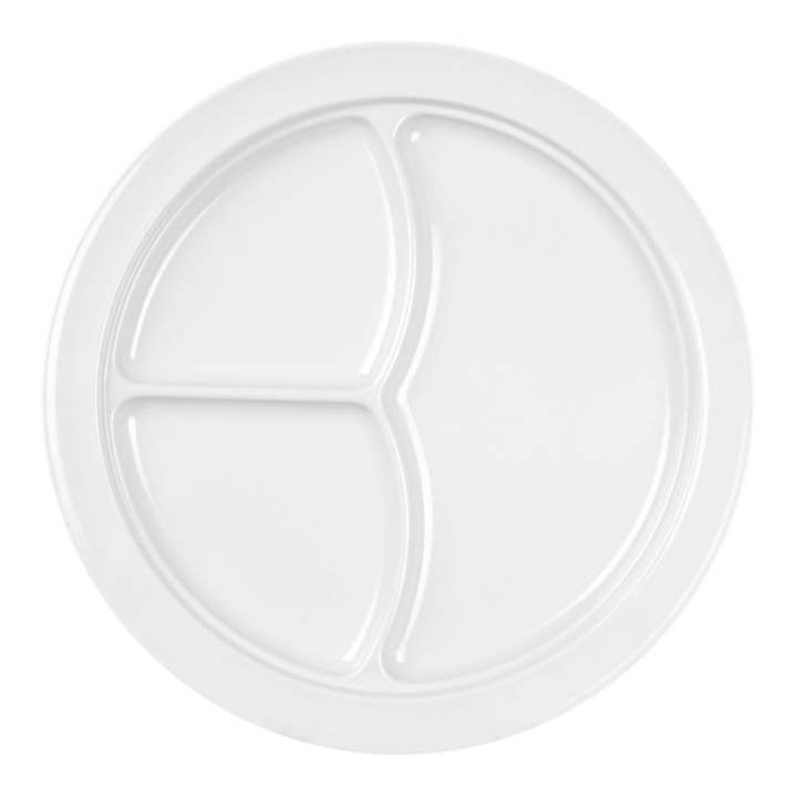 Compartment Plate,White 10 1/4",3 Compartment,Melamine,12/PK for wholesale by KT Supply