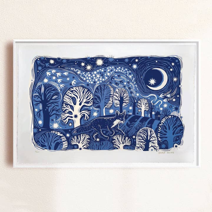 Midnight Fox - Large Limited Edition Screenprint for wholesale by Folded Forest