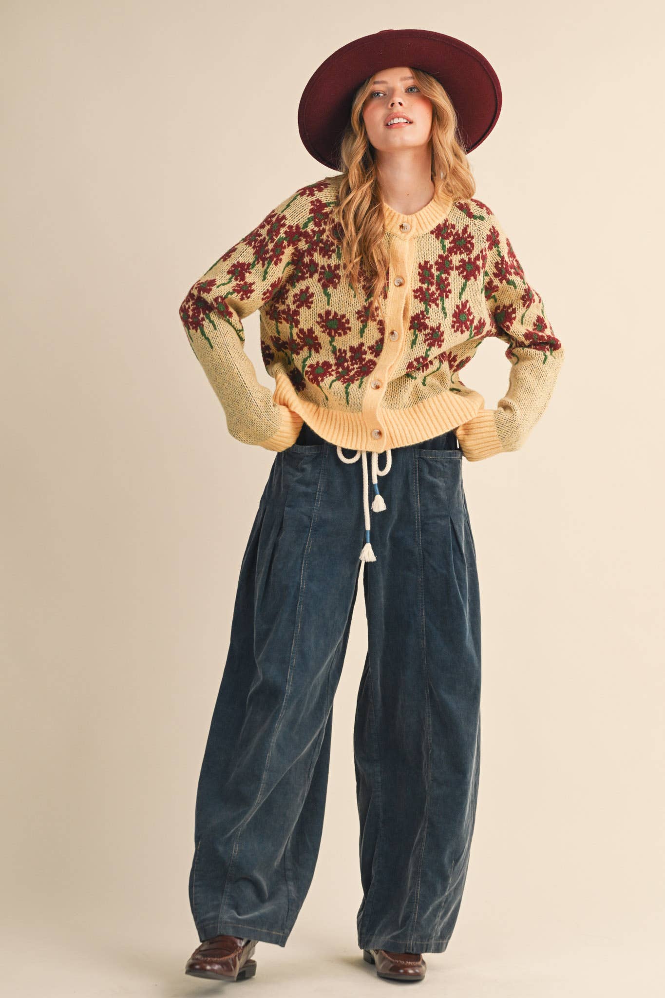 &MERCI - Wholesale Cardigan - Women's - FLORAL KNIT BUTTON DOWN SWEATER CARDIGAN MSW1123821