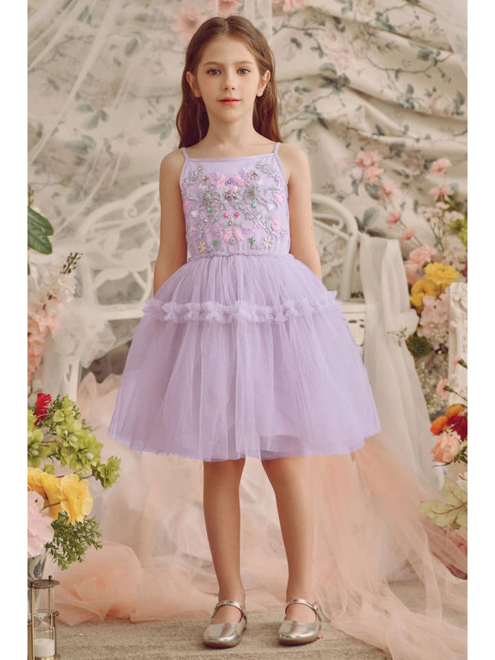 Pastel Purple Vibrant Embroidered Tulle Princess Dress for wholesale on Faire