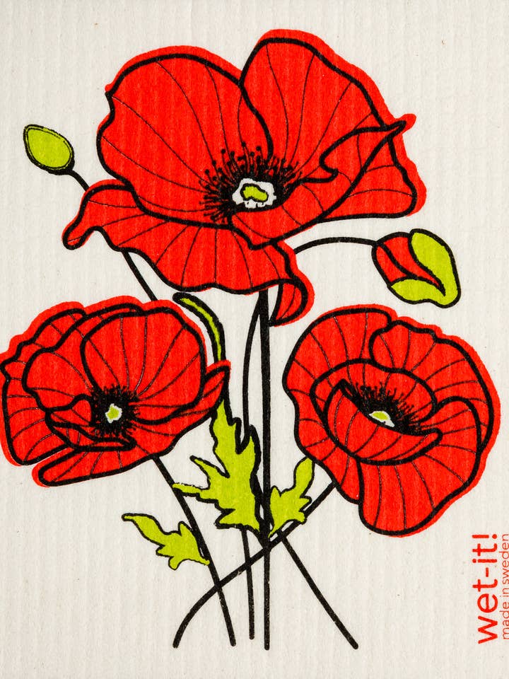 Poppy Flower Swedish Cloth for wholesale by Wet-it!