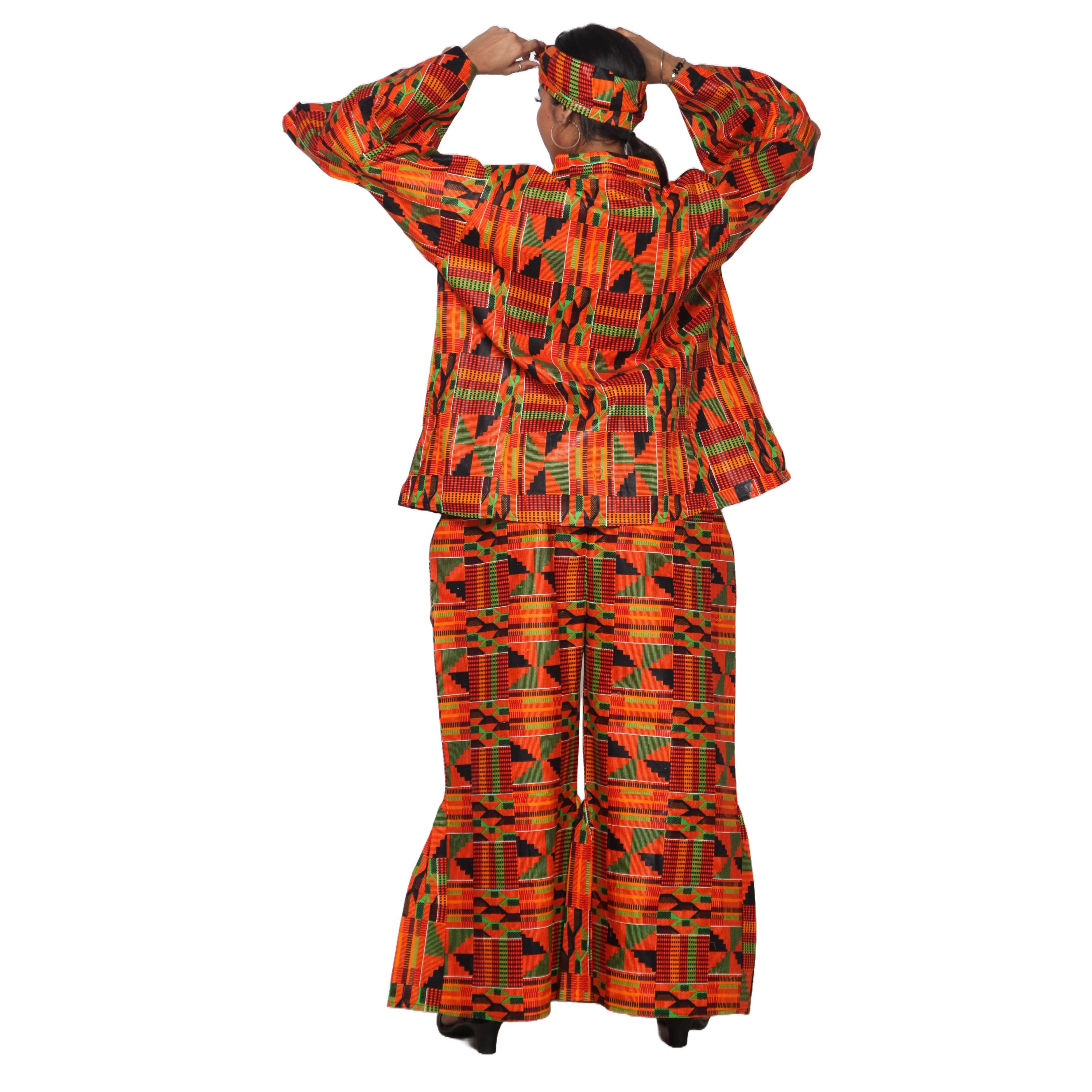 African Stars - Vente Ensemble haut et pantalon (PAS d'intérieur) - Femme - Ensemble Chemisier Femme et Pantalon Palazzo -- Imprimé FI-405035
