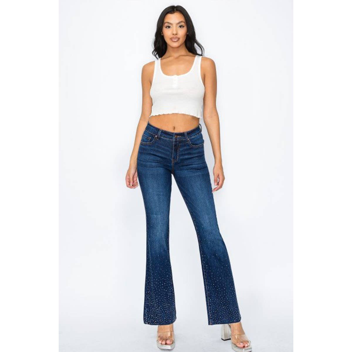 UP CLOTHING - Wholesale Jeans - Women's - GLITTER RHINESTONE BOOTCUT DENIM PANTS JEANS5